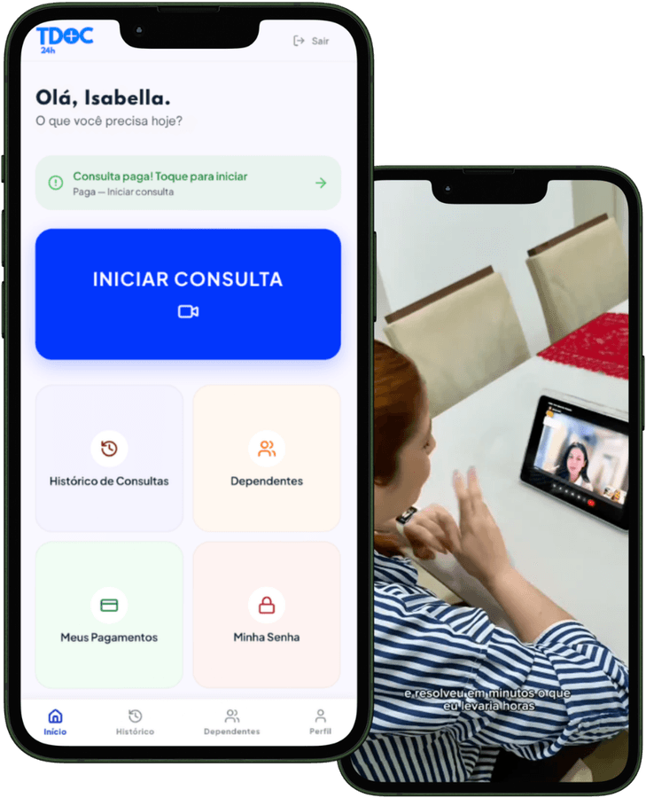 Pagamento e início da consulta médica por vídeo